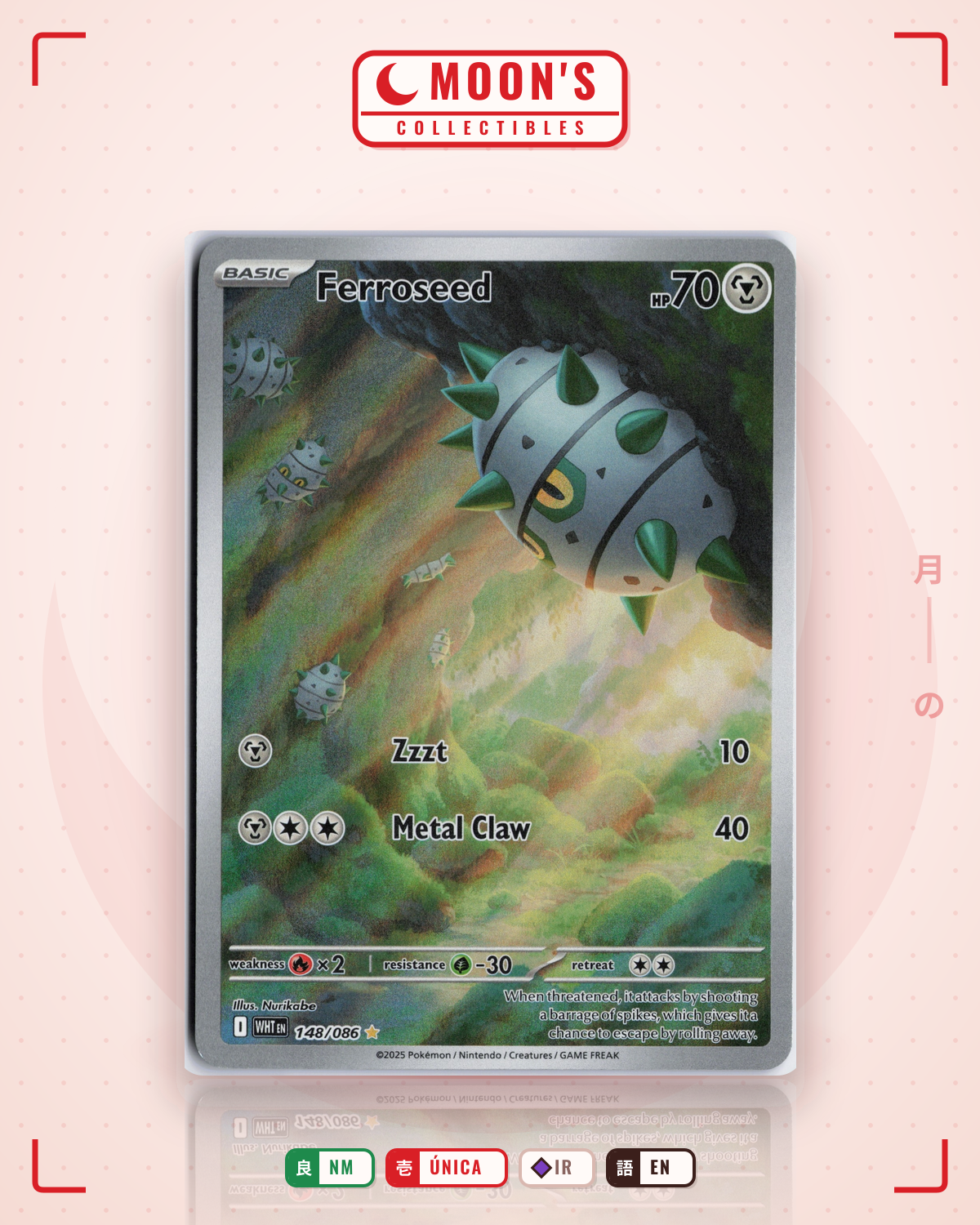 Carta Pokémon Ferroseed · White Flare #148/086 (NM) — pieza única en Moon's Collectibles México