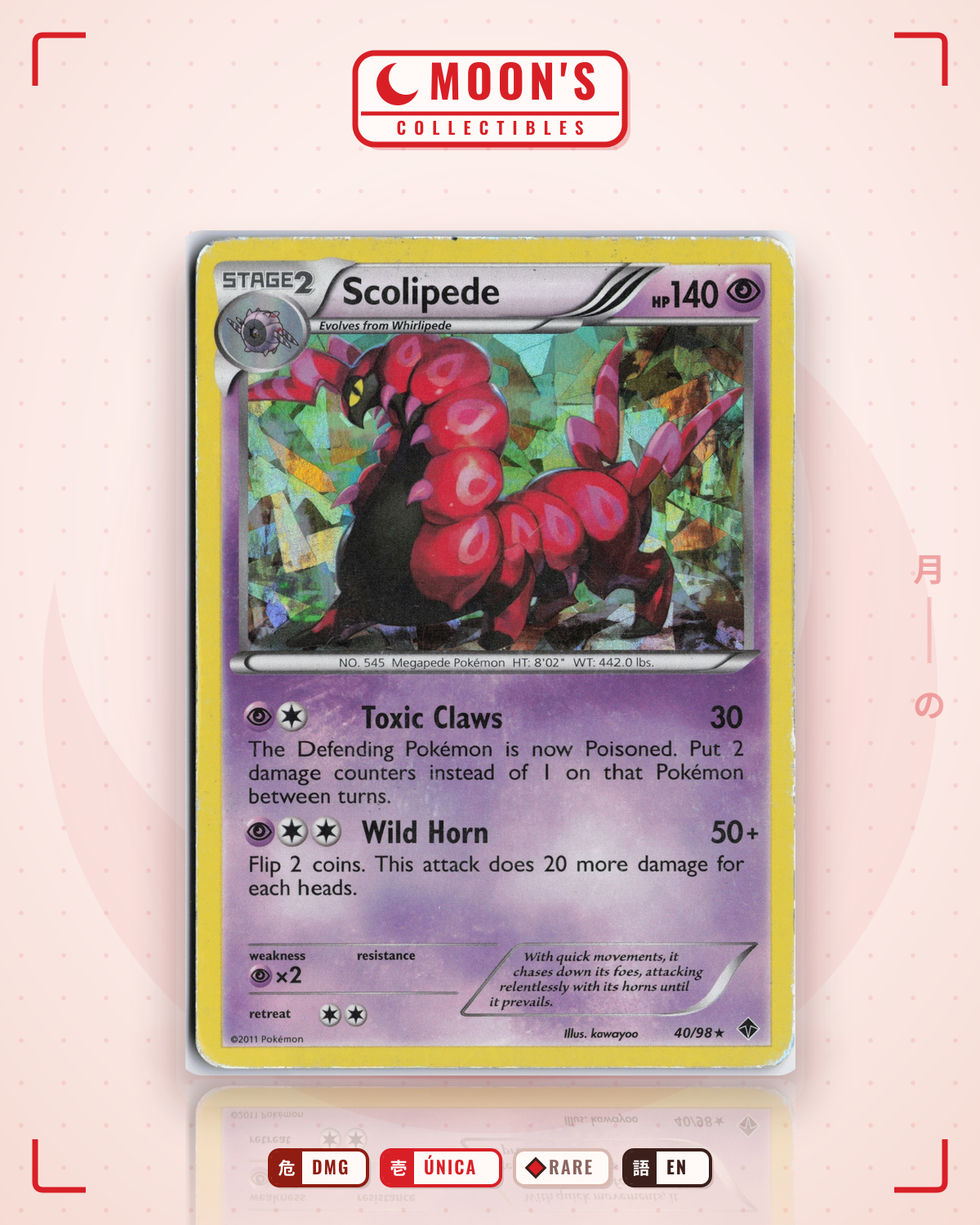 Carta Pokémon Scolipede · Emerging Powers #40/98 (DMG) — pieza única en Moon's Collectibles México