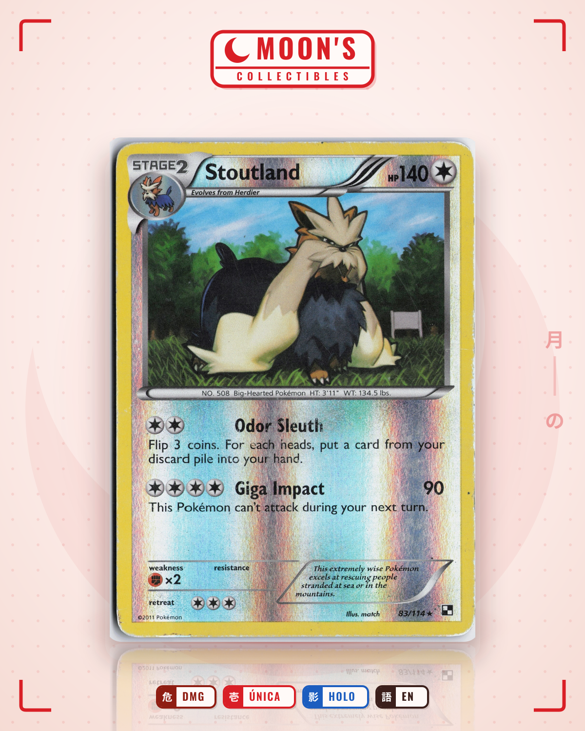 Carta Pokémon Stoutland ·  #83/114 (DMG) — pieza única en Moon's Collectibles México