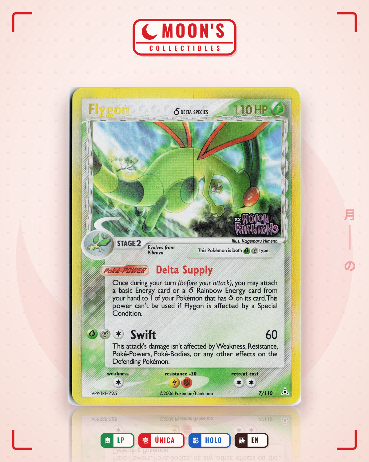 Carta Pokémon Flygon δ · Holon Phantoms #7/110 (LP) — pieza única en Moon's Collectibles México