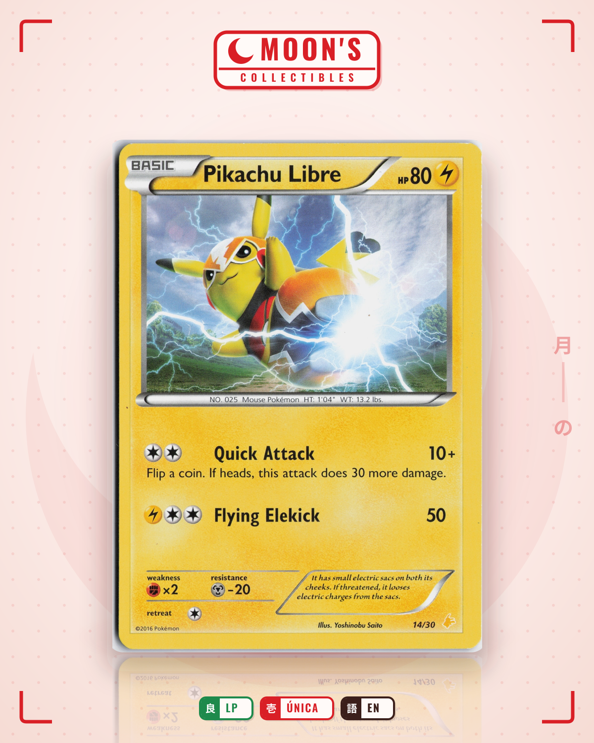 Carta Pokémon Pikachu Libre · XY Trainer Kit Pikachu Libre #14/30 (LP) — pieza única en Moon's Collectibles México