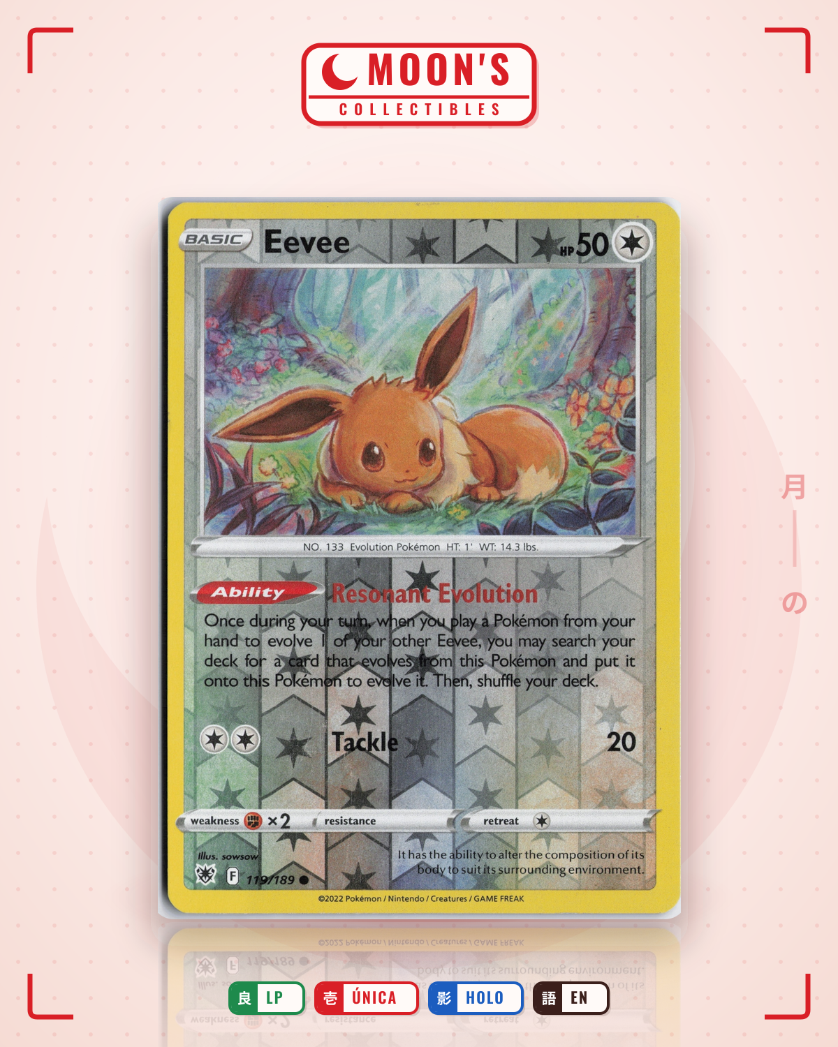 Carta Pokémon Eevee · Astral Radiance #119/189 (LP) — pieza única en Moon's Collectibles México