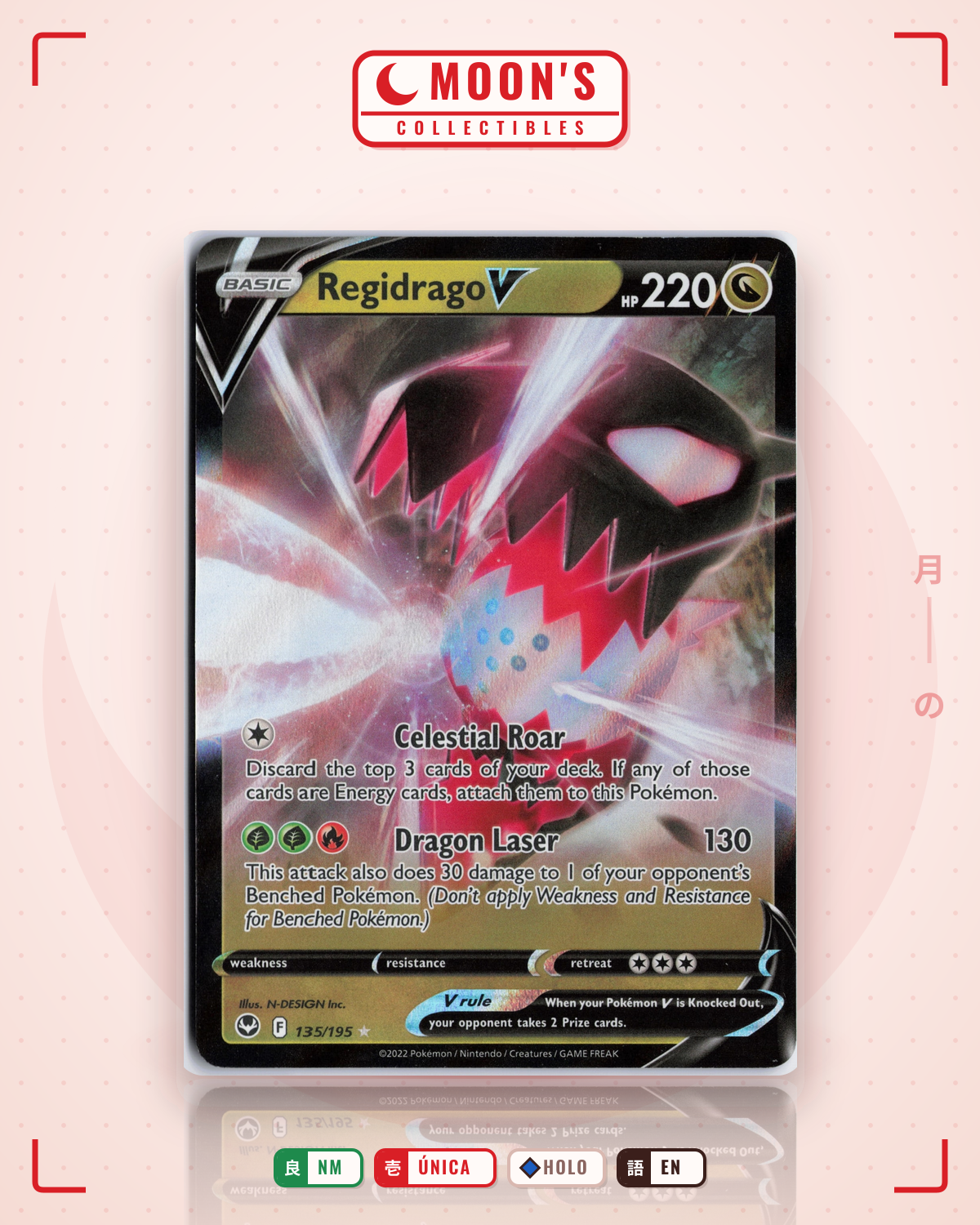 Carta Pokémon Regidrago V · Silver Tempest #135/195 (NM) — pieza única en Moon's Collectibles México