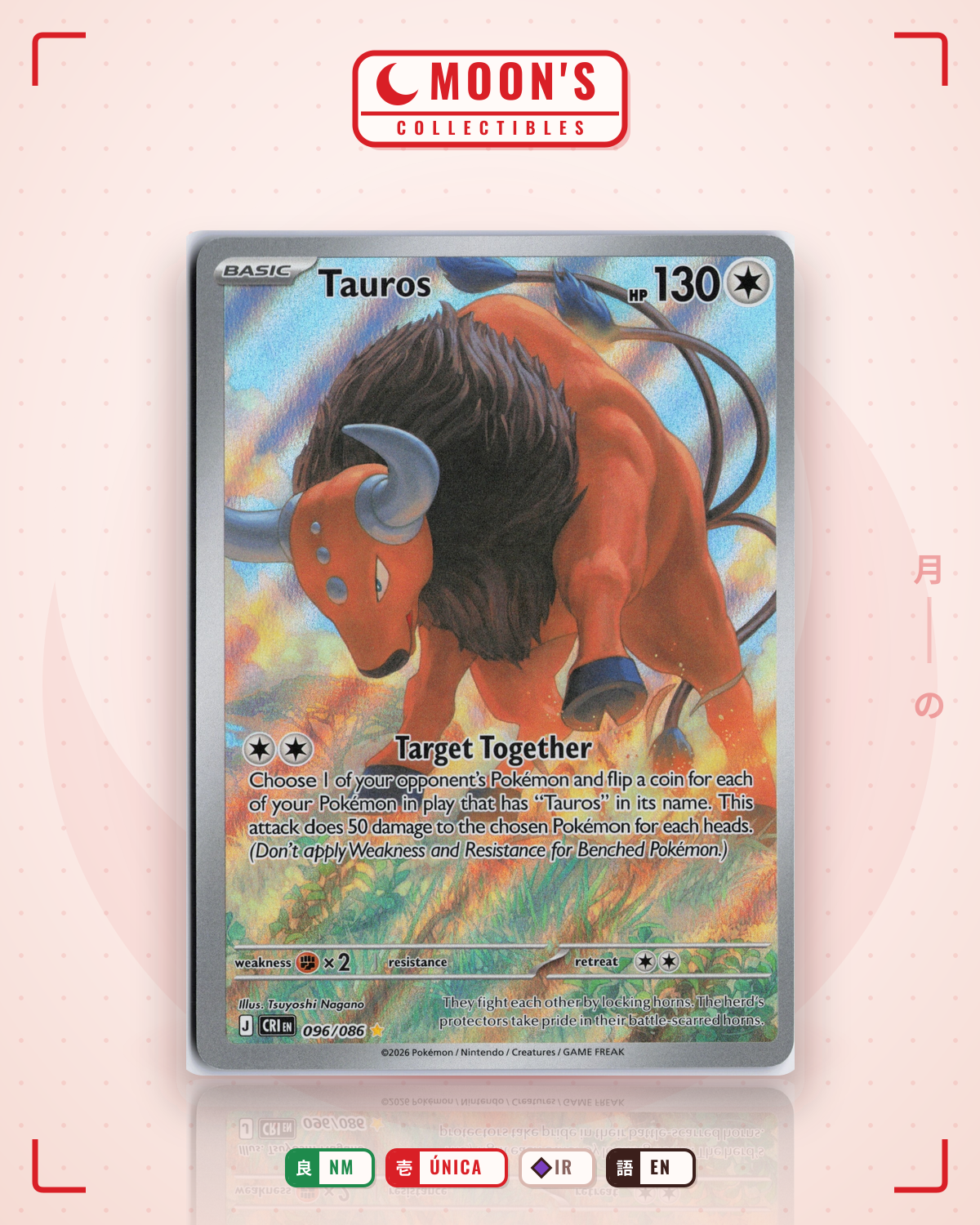 Carta Pokémon Tauros · Chaos Rising #096/086 (NM) — pieza única en Moon's Collectibles México