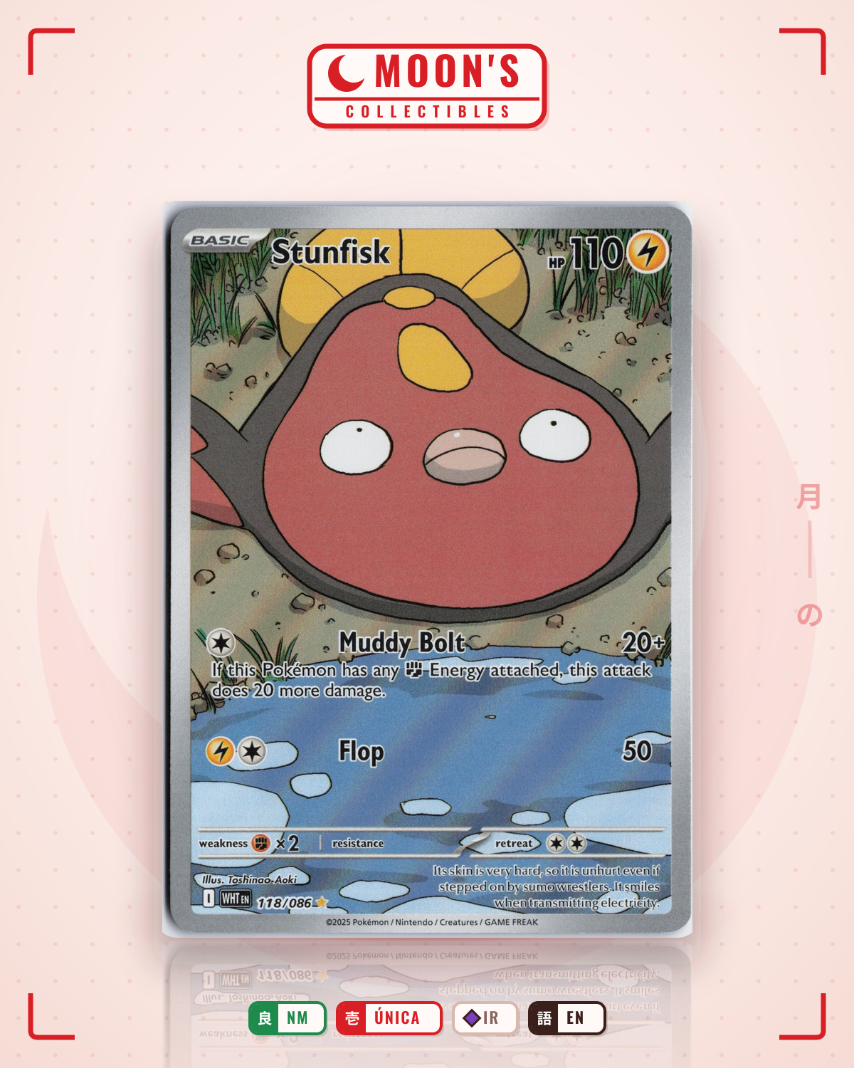 Carta Pokémon Stunfisk · White Flare #118/086 (NM) — pieza única en Moon's Collectibles México