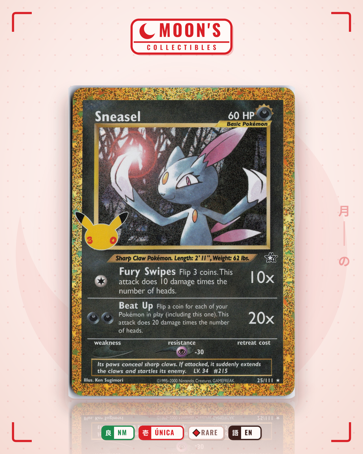 Carta Pokémon Sneasel · 30th Celebration: Classic Collection #25/111 (NM) — pieza única en Moon's Collectibles México