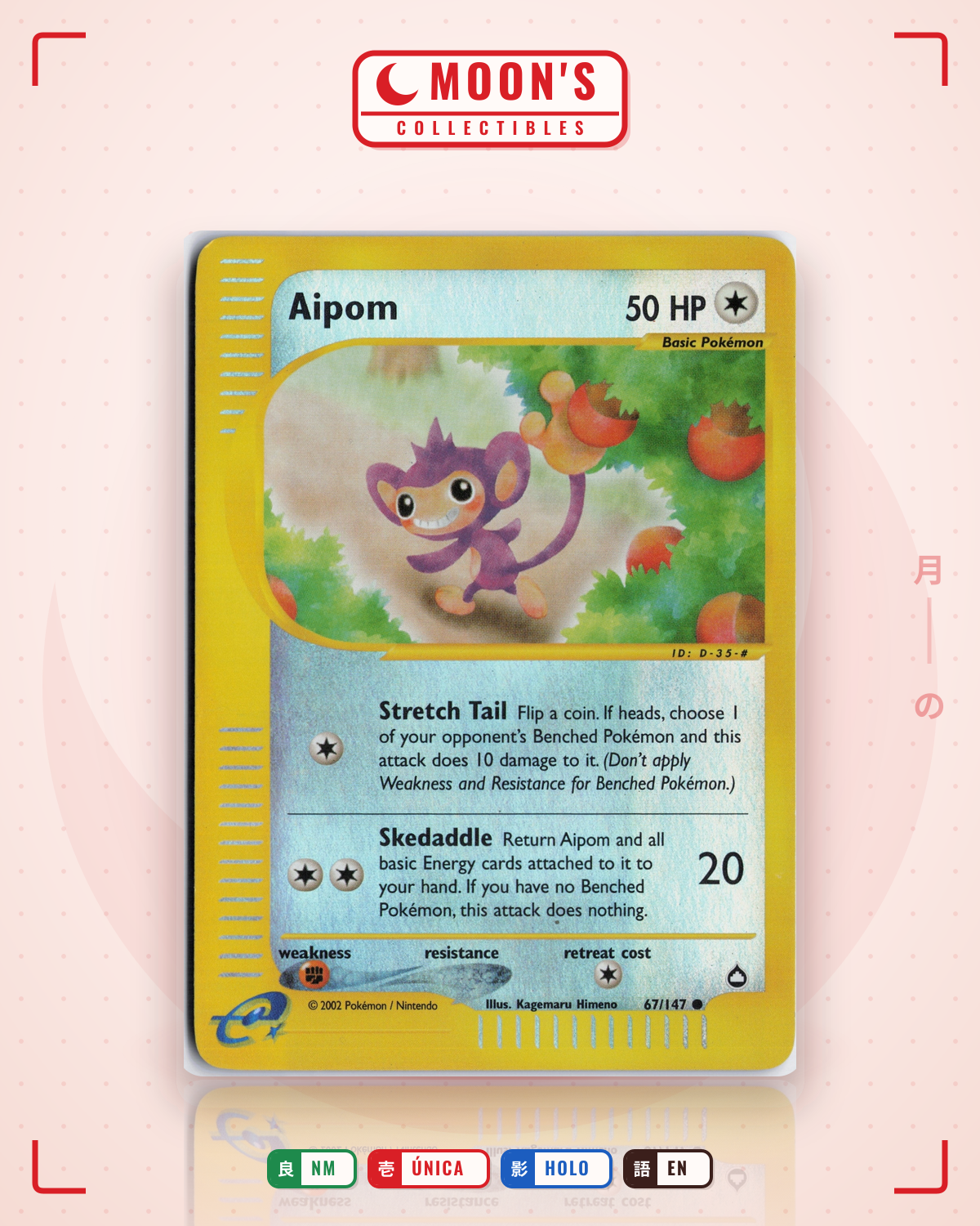 Carta Pokémon Aipom · Aquapolis #67/147 (NM) — pieza única en Moon's Collectibles México