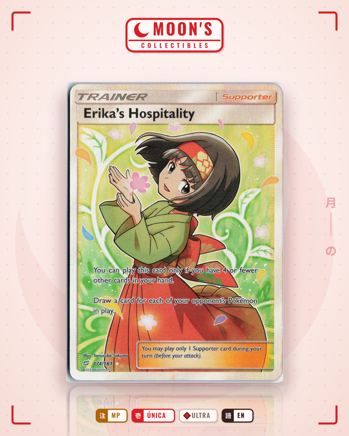Carta Pokémon Erika's Hospitality · Team Up #174/181 (MP) — pieza única en Moon's Collectibles México
