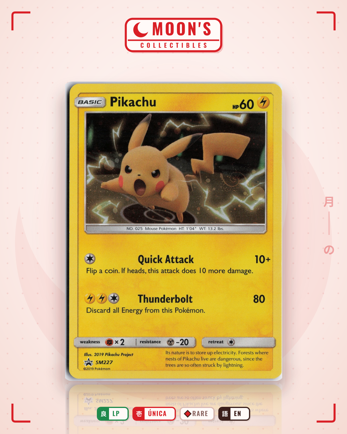 Carta Pokémon Pikachu · SM Black Star Promos #SM227 (LP) — pieza única en Moon's Collectibles México