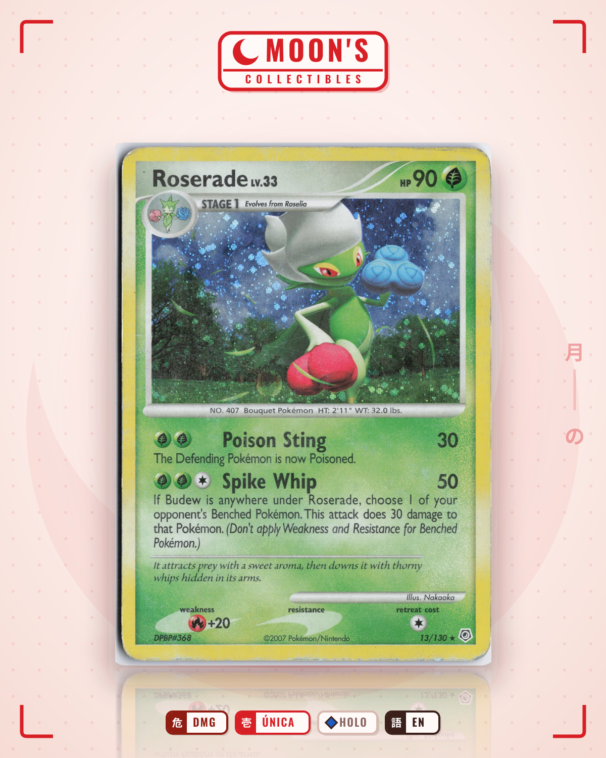 Carta Pokémon Roserade · Diamond & Pearl #13/130 (DMG) — pieza única en Moon's Collectibles México