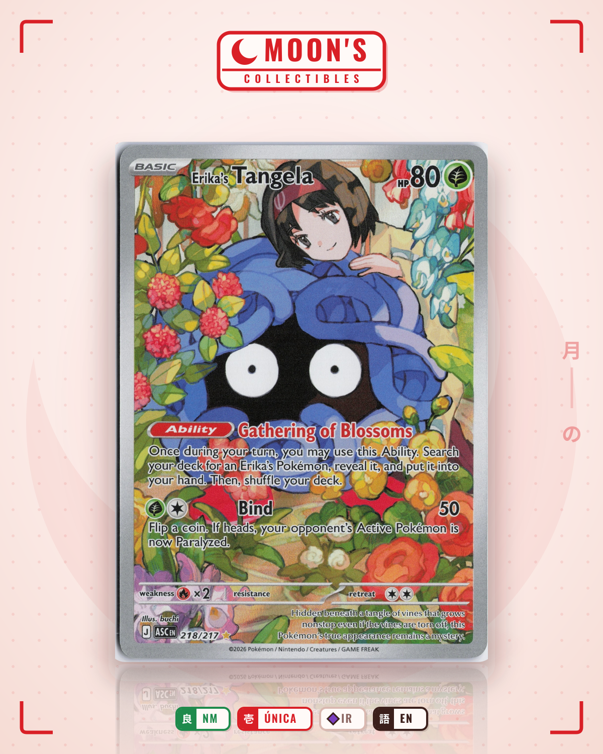 Carta Pokémon Erika's Tangela · Ascended Heroes #218/217 (NM) — pieza única en Moon's Collectibles México