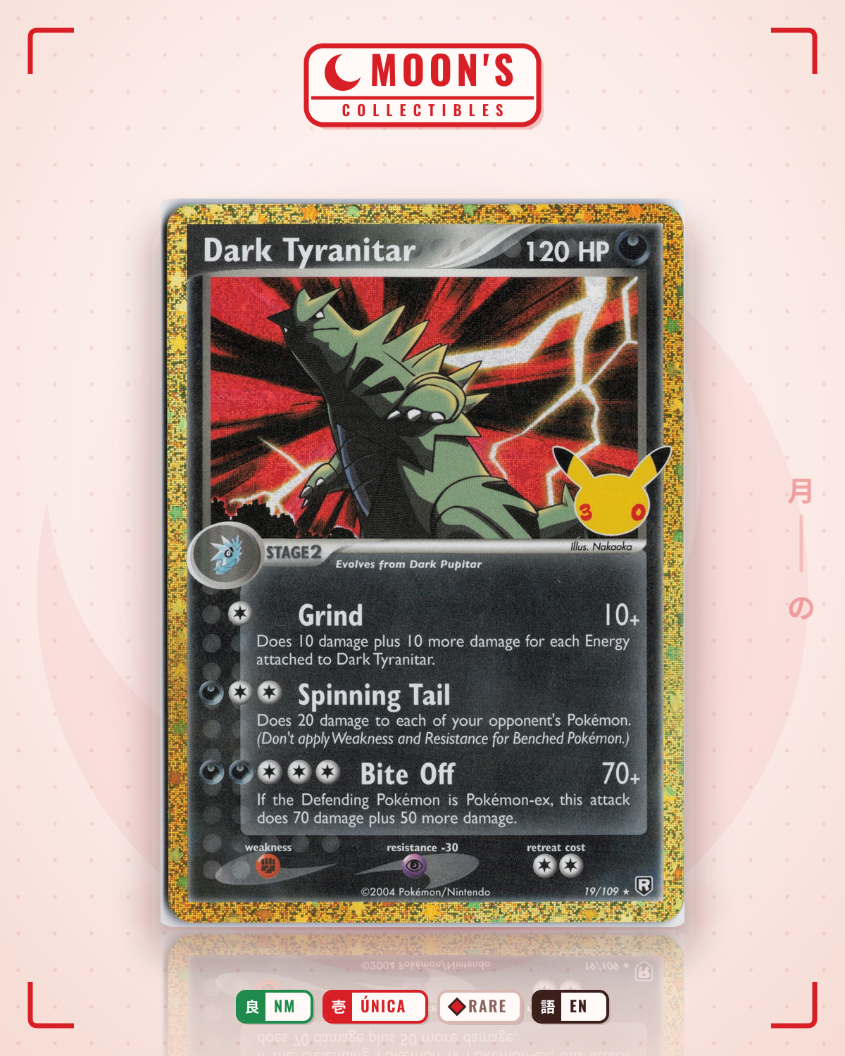 Carta Pokémon Dark Tyranitar · Team Rocket Returns #19/109 (NM) — pieza única en Moon's Collectibles México