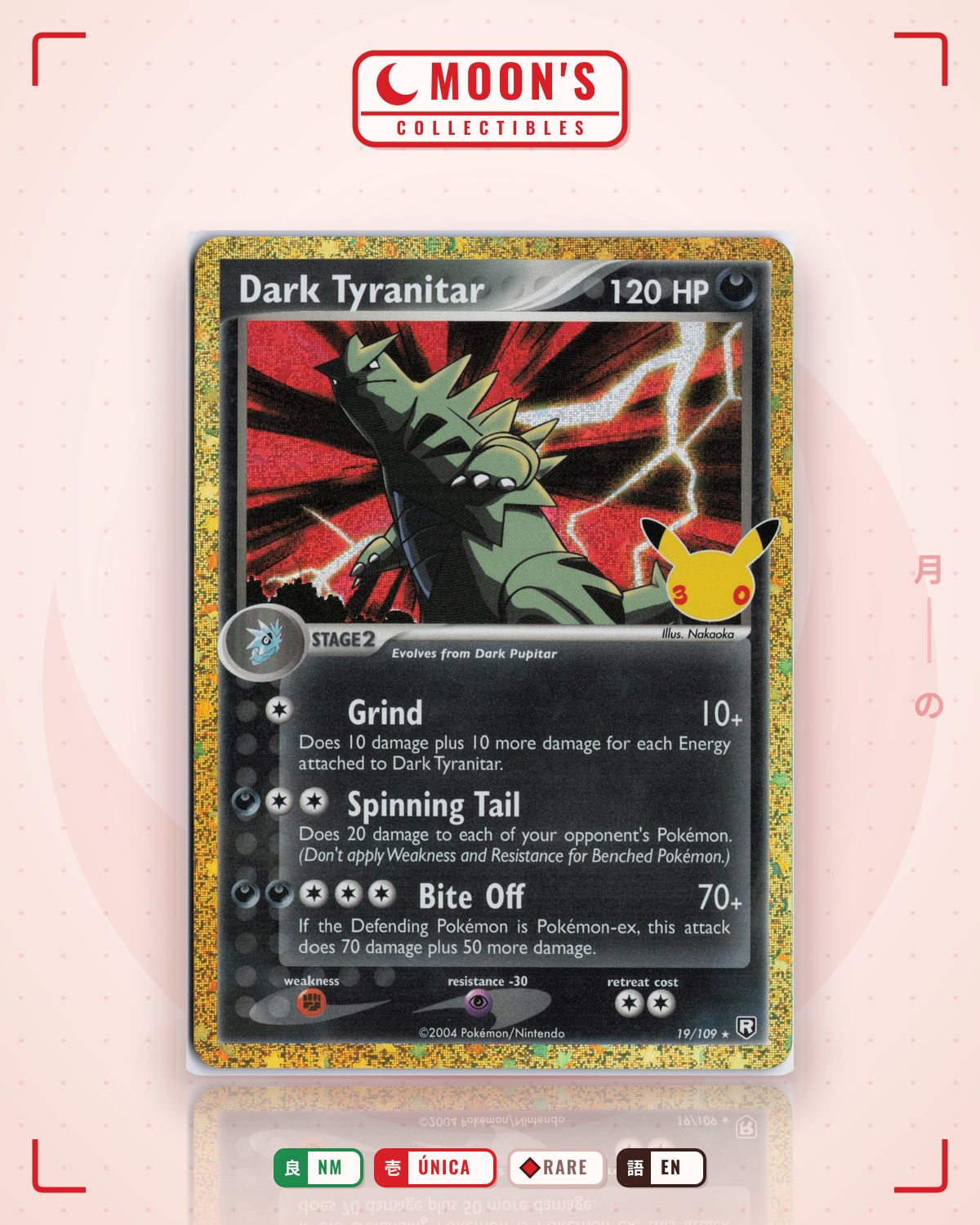 Carta Pokémon Dark Tyranitar · Team Rocket Returns #19/109 (NM) — pieza única en Moon's Collectibles México