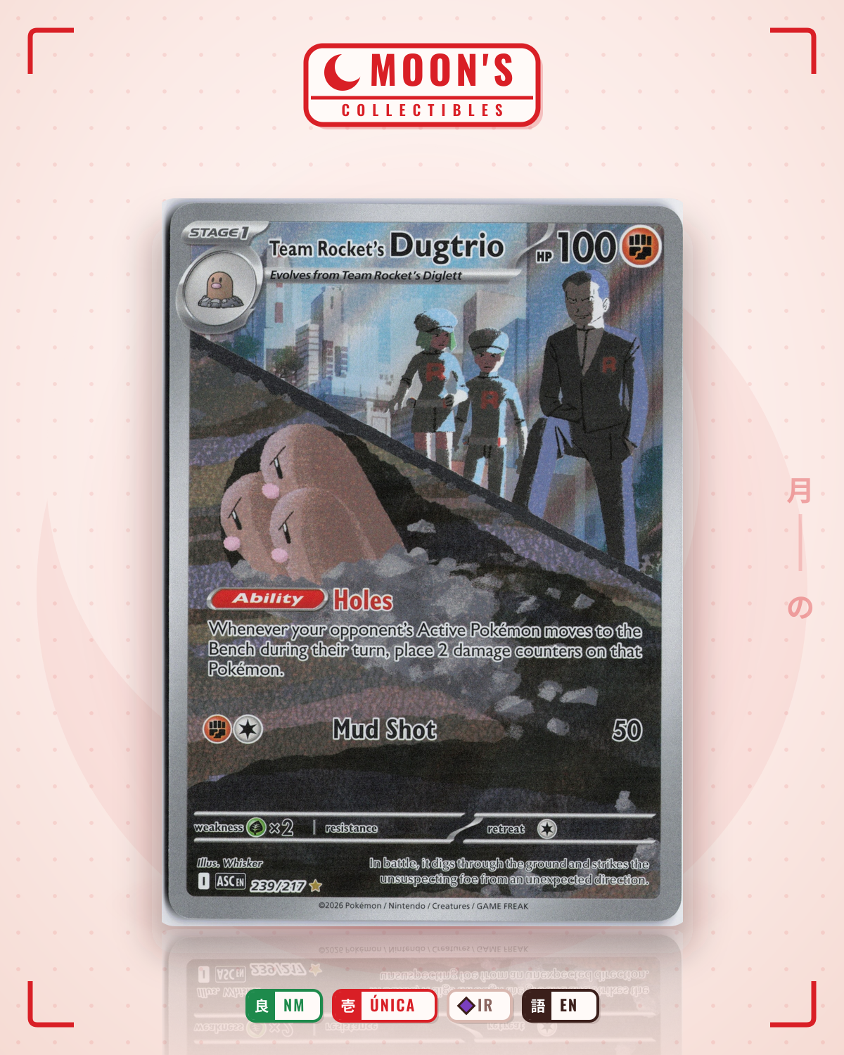 Carta Pokémon Team Rocket's Dugtrio · Ascended Heroes #239/217 (NM) — pieza única en Moon's Collectibles México