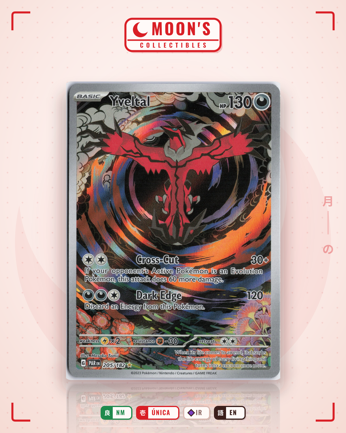 Carta Pokémon Yveltal · Paradox Rift #205/182 (NM) — pieza única en Moon's Collectibles México