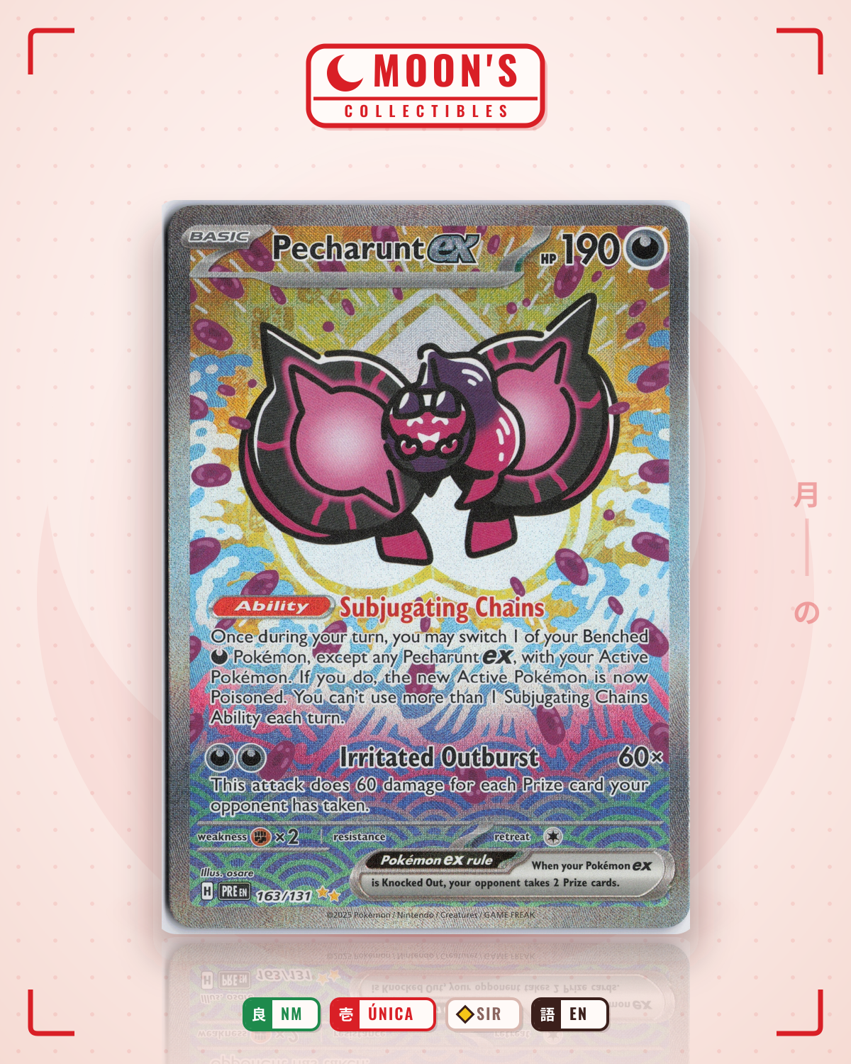 Carta Pokémon Pecharunt ex · Prismatic Evolutions #163/131 (NM) — pieza única en Moon's Collectibles México