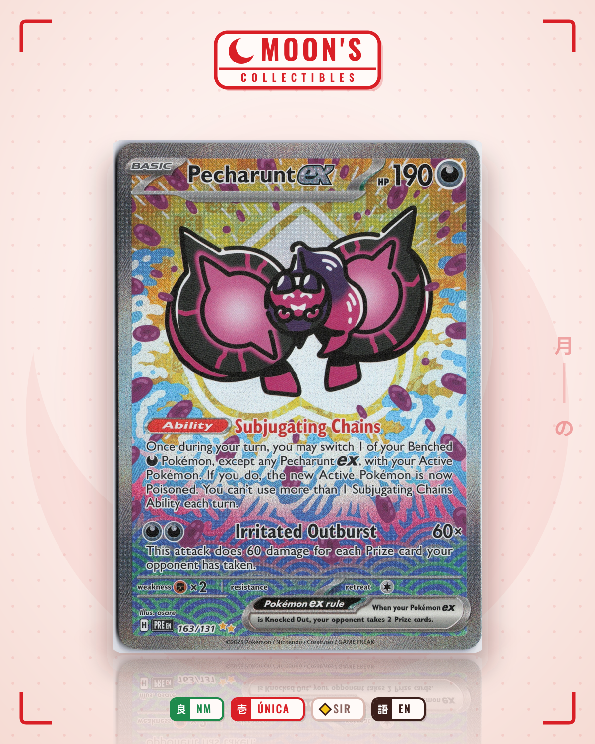 Carta Pokémon Pecharunt ex · Prismatic Evolutions #163/131 (NM) — pieza única en Moon's Collectibles México