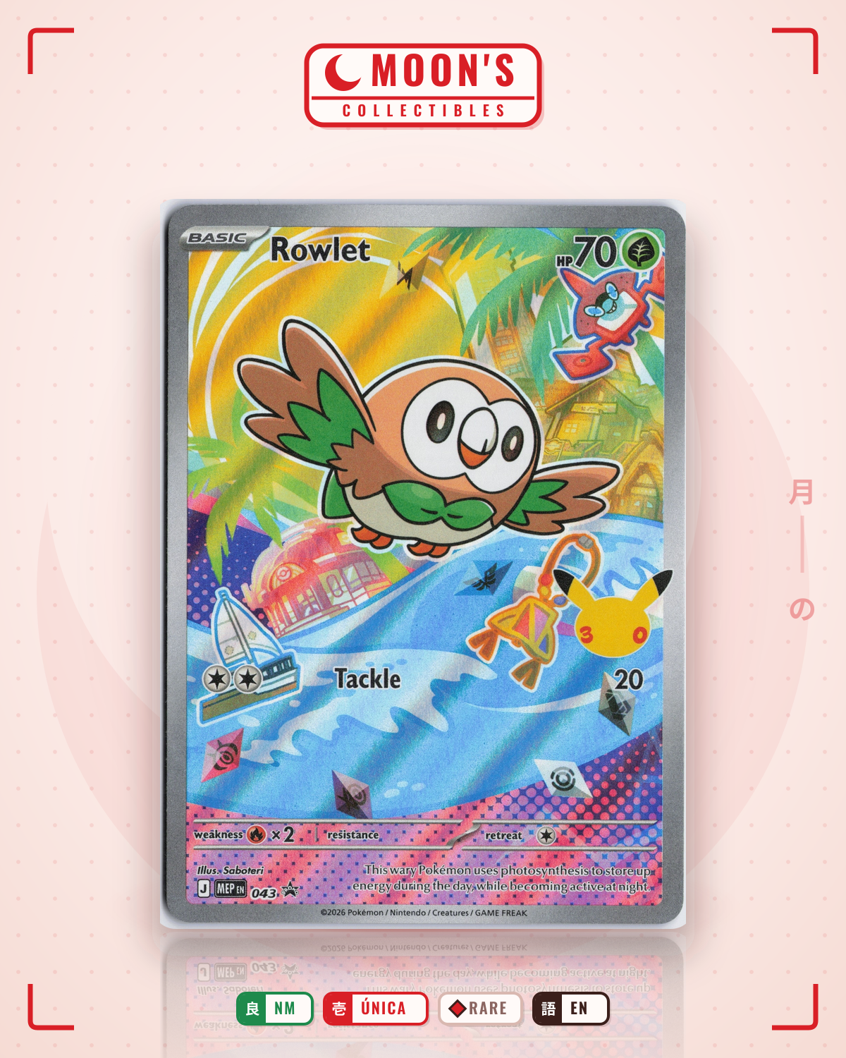 Carta Pokémon Rowlet · Mega Evolution Black Star Promos #043 (NM) — pieza única en Moon's Collectibles México