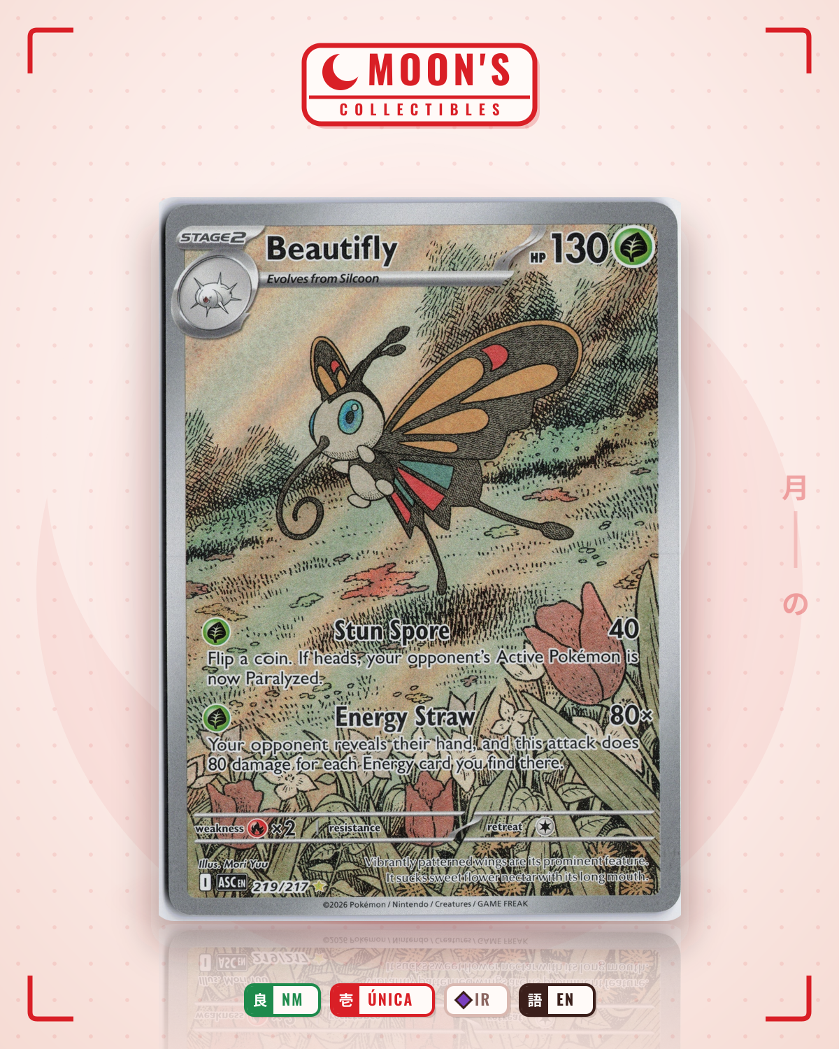Carta Pokémon Beautifly · Ascended Heroes #219/217 (NM) — pieza única en Moon's Collectibles México
