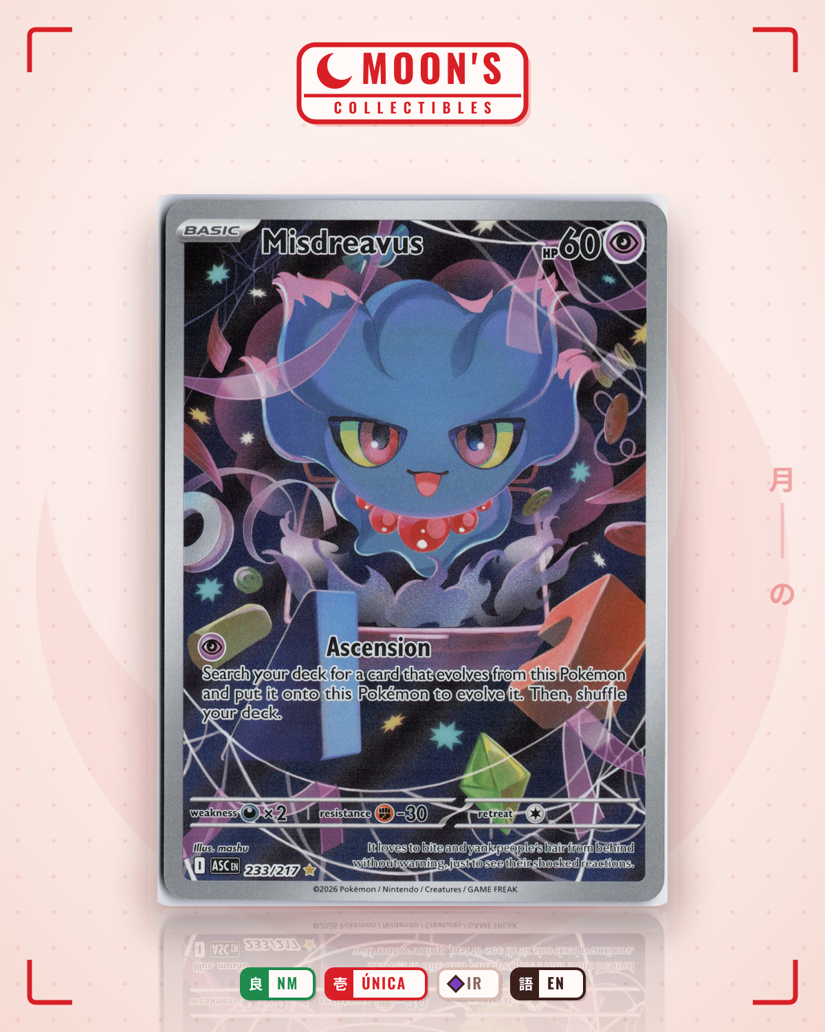 Carta Pokémon Misdreavus · Ascended Heroes #233/217 (NM) — pieza única en Moon's Collectibles México