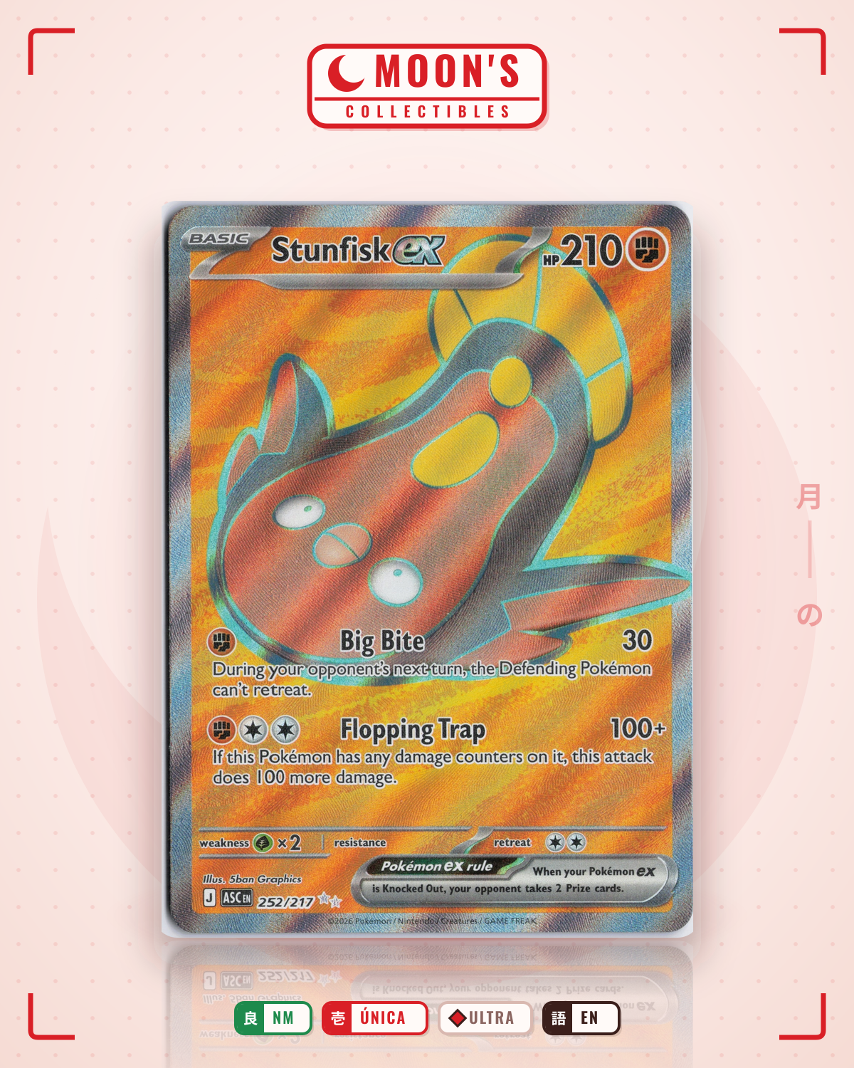 Carta Pokémon Stunfisk ex · Ascended Heroes #252/217 (NM) — pieza única en Moon's Collectibles México