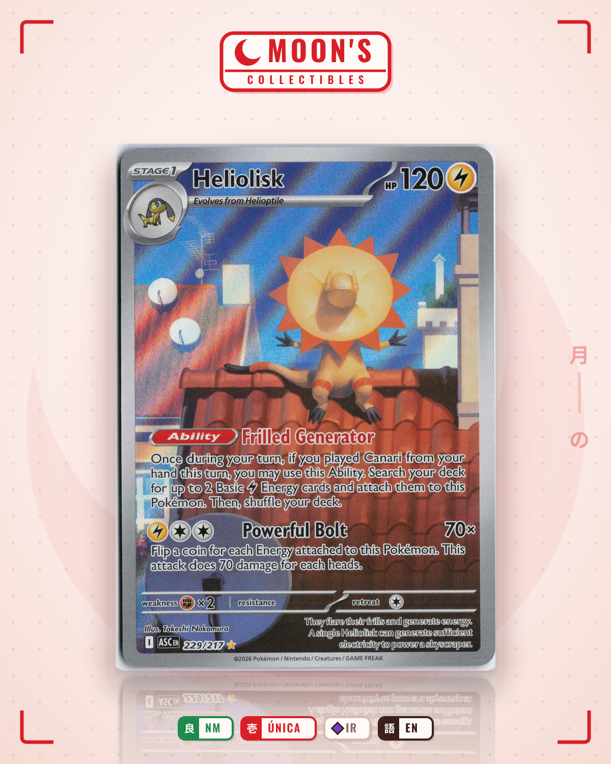 Carta Pokémon Heliolisk · Ascended Heroes #229/217 (NM) — pieza única en Moon's Collectibles México