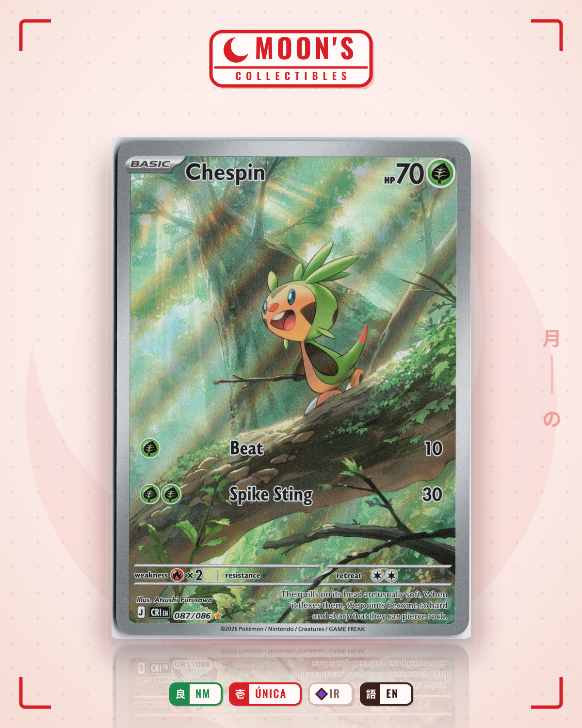 Carta Pokémon Chespin · Chaos Rising #087/086 (NM) — pieza única en Moon's Collectibles México