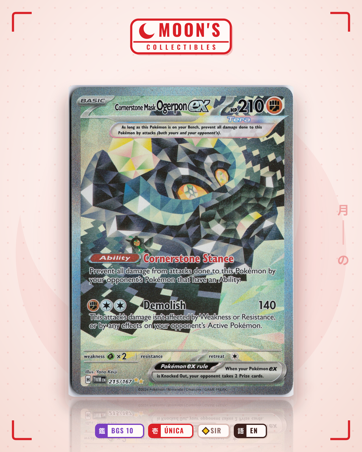 Carta Pokémon Cornerstone Mask Ogerpon ex · Twilight Masquerade #215/167 (BGS 10) — pieza única en Moon's Collectibles México