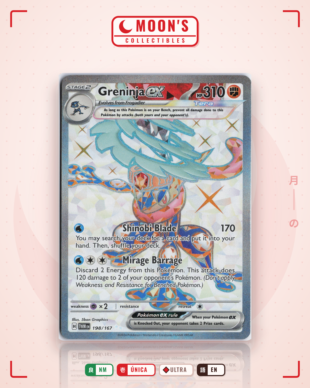 Carta Pokémon Greninja ex · Twilight Masquerade #198/167 (NM) — pieza única en Moon's Collectibles México