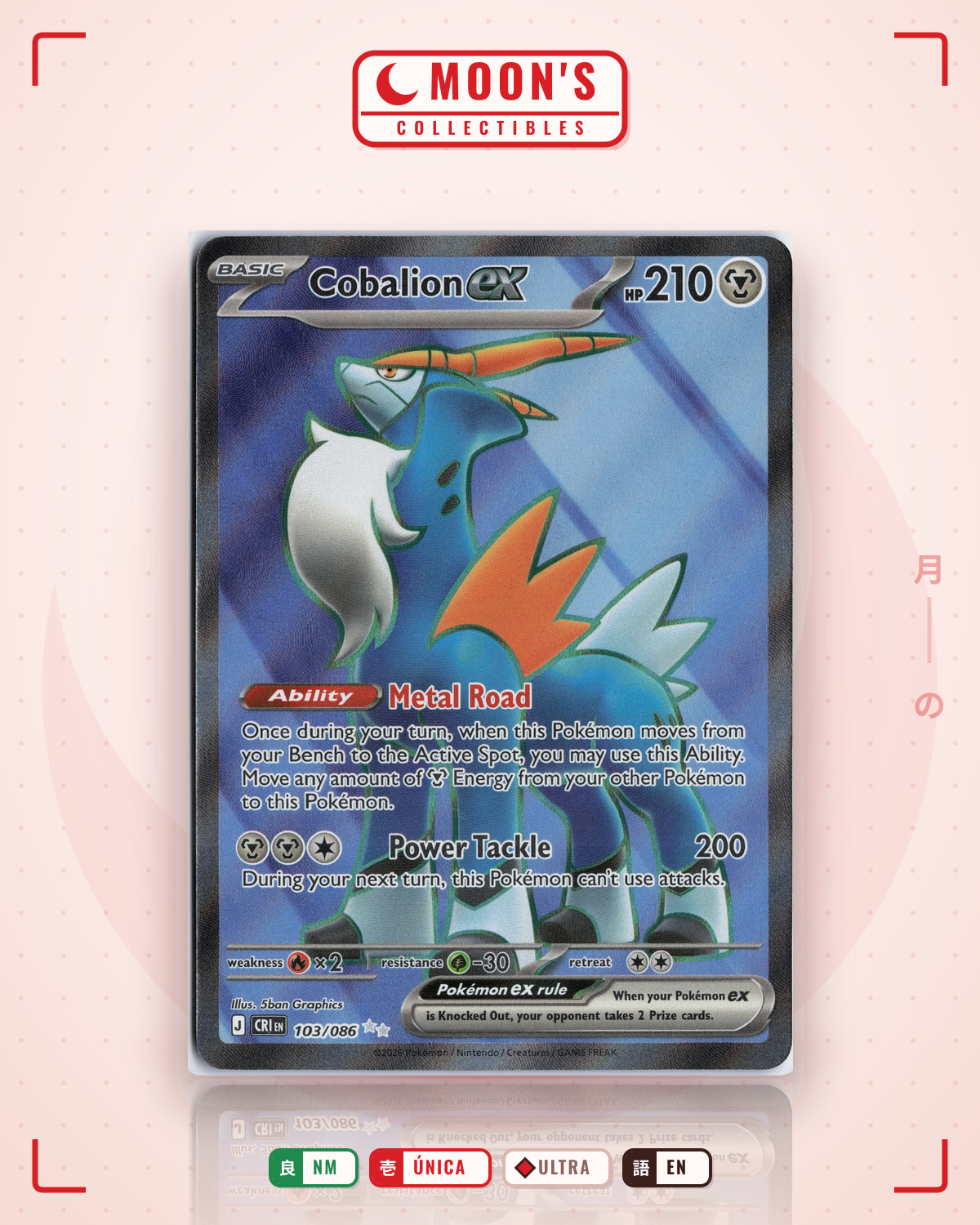 Carta Pokémon Cobalion ex · Chaos Rising #103/086 (NM) — pieza única en Moon's Collectibles México