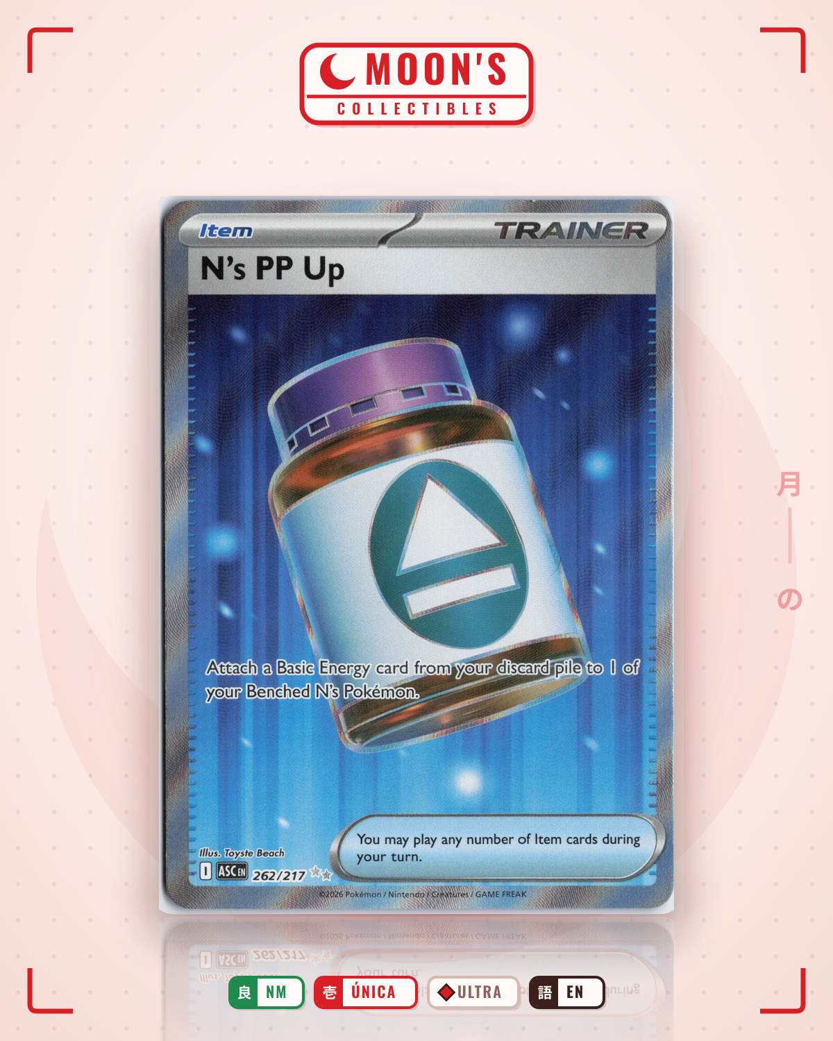 Carta Pokémon N's PP Up · Ascended Heroes #262/217 (NM) — pieza única en Moon's Collectibles México