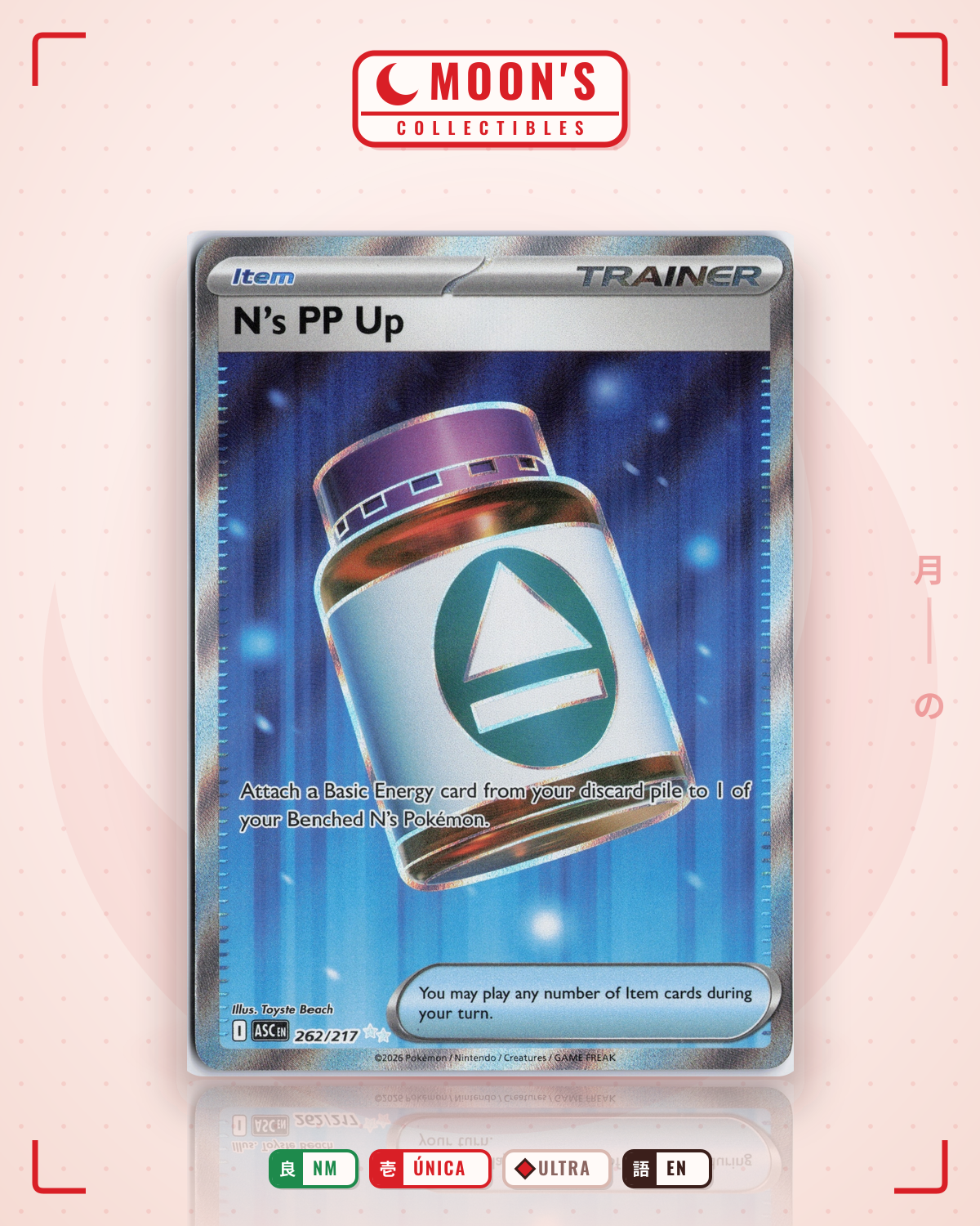 Carta Pokémon N's PP Up · Ascended Heroes #262/217 (NM) — pieza única en Moon's Collectibles México