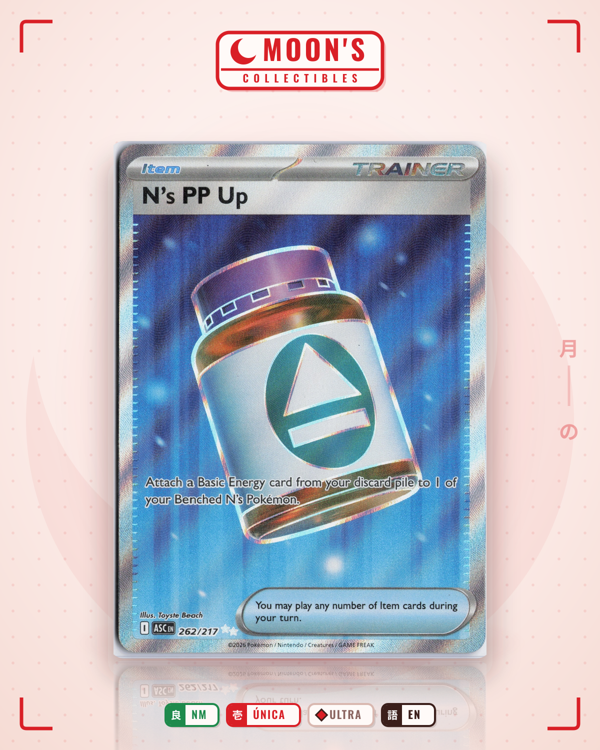 Carta Pokémon N's PP Up · Ascended Heroes #262/217 (NM) — pieza única en Moon's Collectibles México
