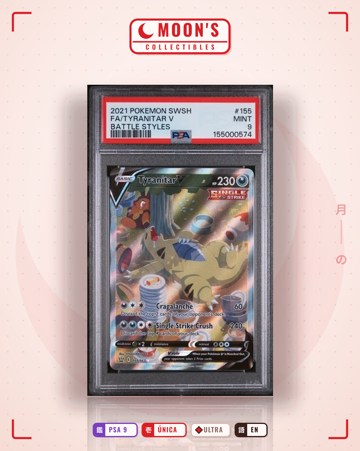 Carta Pokémon Tyranitar V · Battle Styles #155/163 (PSA 9) — pieza única en Moon's Collectibles México