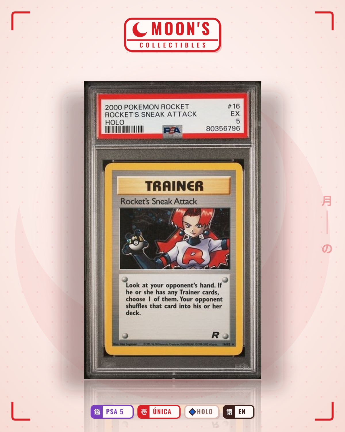Carta Pokémon Rocket's Sneak Attack · Team Rocket #16/82 (PSA 5) — pieza única en Moon's Collectibles México