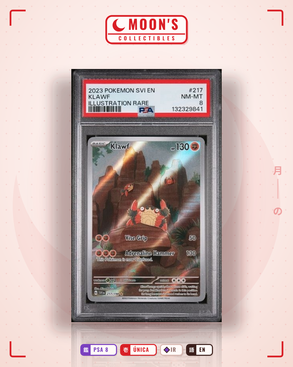 Carta Pokémon Klawf · Scarlet & Violet #217/198 (PSA 8) — pieza única en Moon's Collectibles México