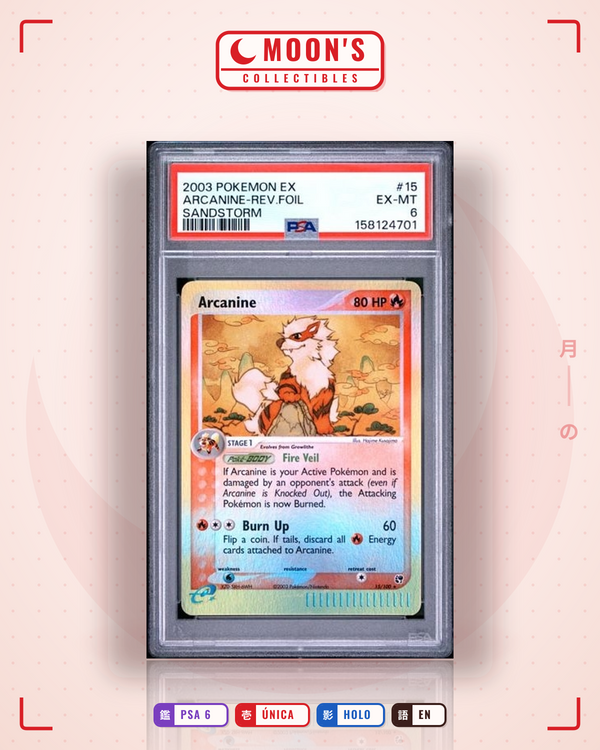Carta Pokémon Arcanine · Sandstorm #15/100 (PSA 6) — pieza única en Moon's Collectibles México