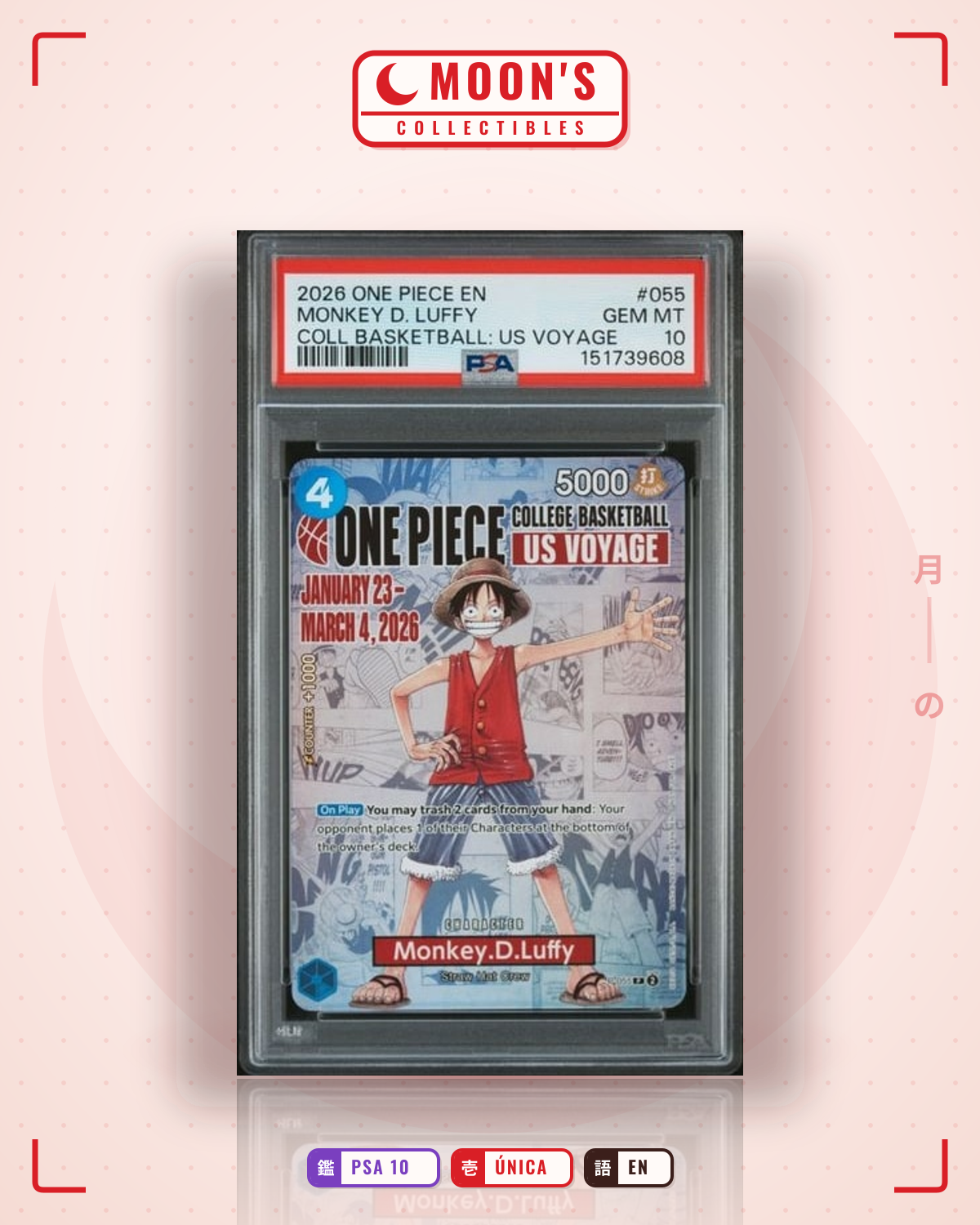 Carta One Piece Monkey.D.Luffy · Promos #P-055 (PSA 10) — pieza única en Moon's Collectibles México