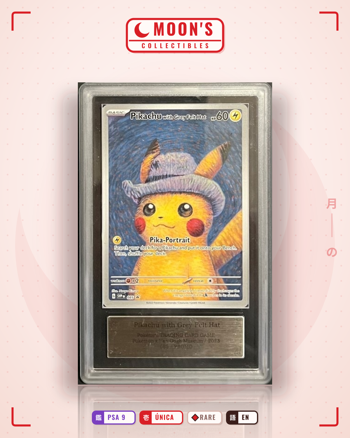 Carta Pokémon Pikachu with Grey Felt Hat · Scarlet & Violet Black Star Promos #085 (PSA 9) — pieza única en Moon's Collectibles México