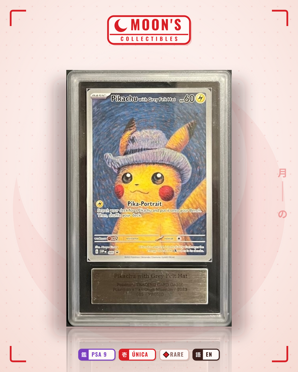 Carta Pokémon Pikachu with Grey Felt Hat · Scarlet & Violet Black Star Promos #085 (PSA 9) — pieza única en Moon's Collectibles México