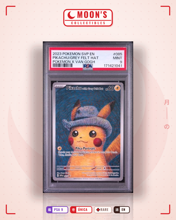 Carta Pokémon Pikachu with Grey Felt Hat · Scarlet & Violet Black Star Promos #085 (PSA 9) — pieza única en Moon's Collectibles México