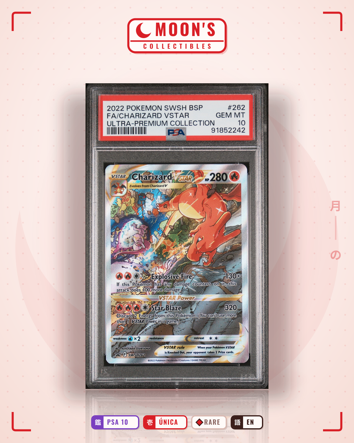 Carta Pokémon Charizard VSTAR · SWSH Black Star Promos #SWSH262 (PSA 10) — pieza única en Moon's Collectibles México