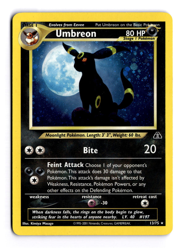 Carta Pokémon Umbreon · Neo Discovery #13/75 (DMG) — pieza única en Moon's Collectibles México