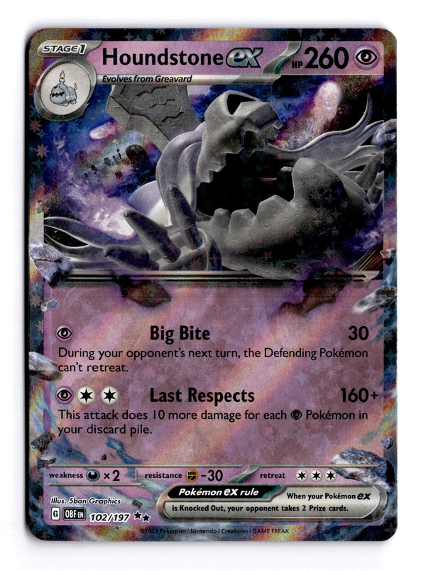 Carta Pokémon Houndstone ex · Obsidian Flames #102/197 (NM) — pieza única en Moon's Collectibles México