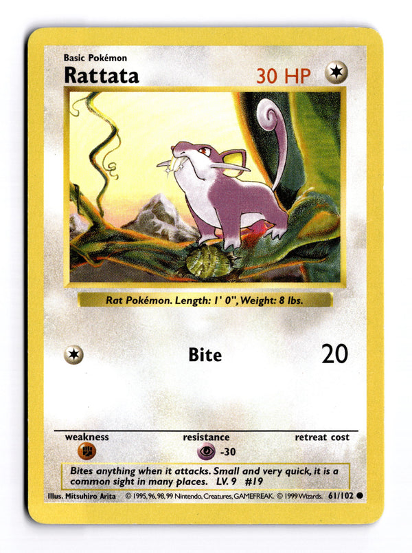 Carta Pokémon Rattata · Base #61/102 (MP) — pieza única en Moon's Collectibles México