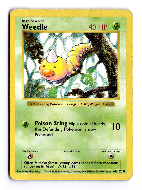 Carta Pokémon Weedle · Base #69/102 (HP) — pieza única en Moon's Collectibles México