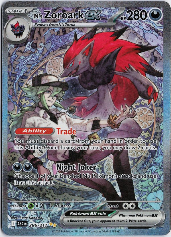 Carta Pokémon N's Zoroark ex · Ascended Heroes #286/217 (NM) — pieza única en Moon's Collectibles México
