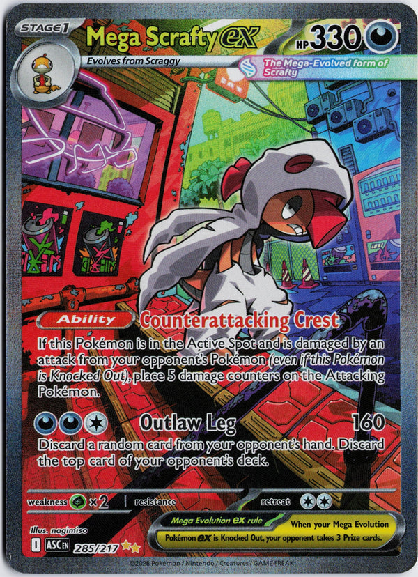 Carta Pokémon Mega Scrafty ex · Ascended Heroes #285/217 (NM) — pieza única en Moon's Collectibles México
