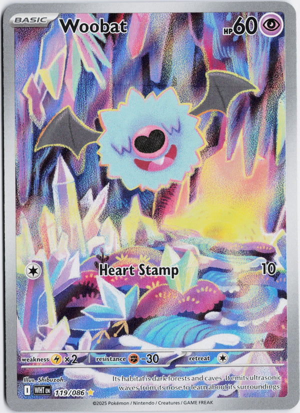 Carta Pokémon Woobat · White Flare #119/086 (NM) — pieza única en Moon's Collectibles México