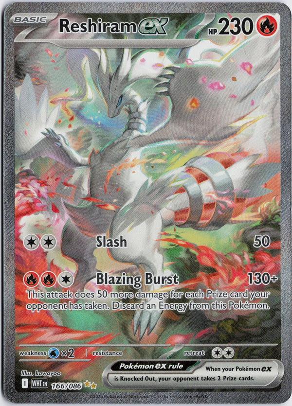 Carta Pokémon Reshiram ex · White Flare #166/086 (NM) — pieza única en Moon's Collectibles México